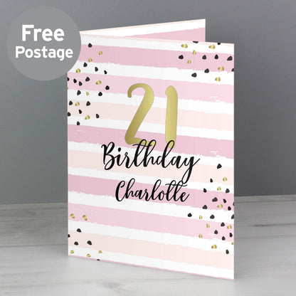 Personalised Gold and Pink Stripe Birthday Card from Heartfelt Gifts