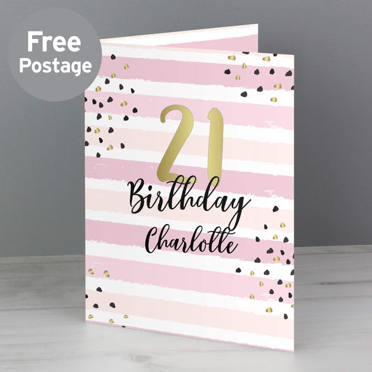 Personalised Gold and Pink Stripe Birthday Card from Heartfelt Gifts
