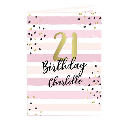 Personalised Gold and Pink Stripe Birthday Card - image 2