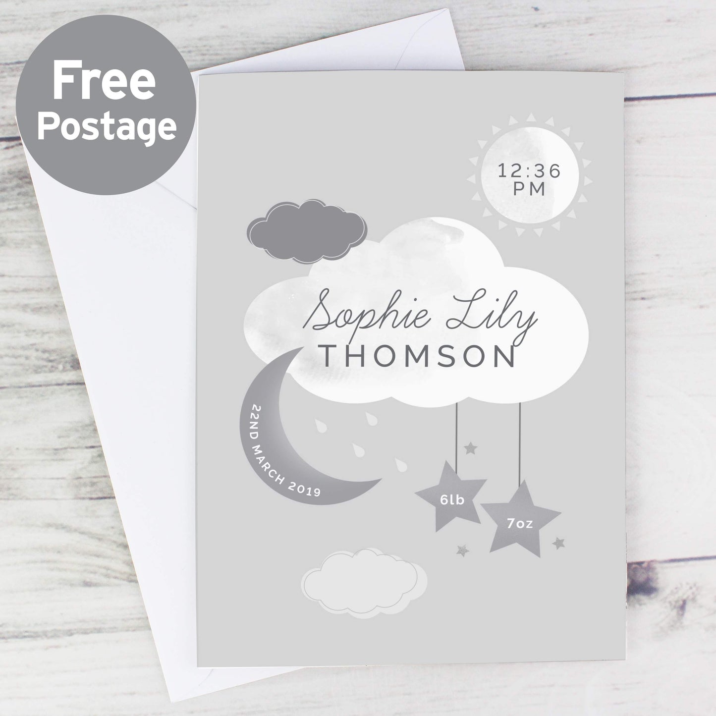 Personalised New Baby Moon & Stars Card from Heartfelt Gifts