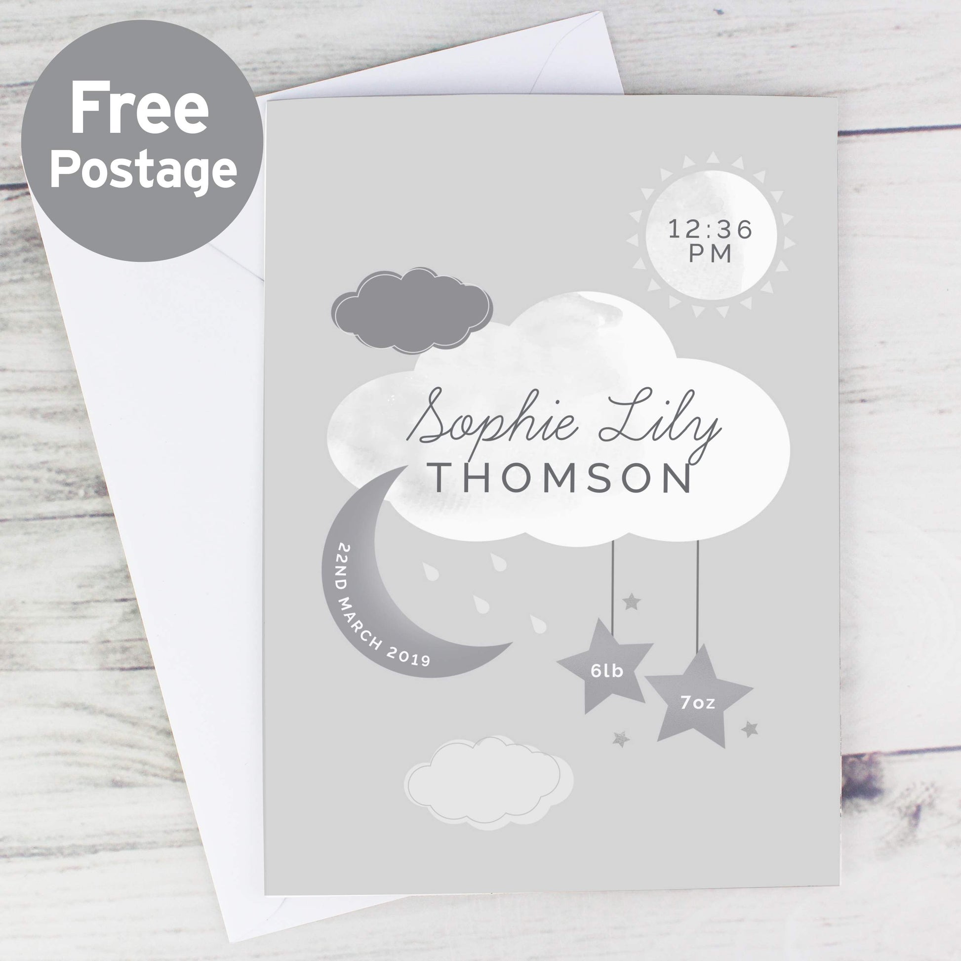 Personalised New Baby Moon & Stars Card from Heartfelt Gifts