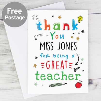 Personalised Thank You Teacher Card from Heartfelt Gifts