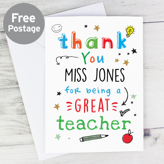 Personalised Thank You Teacher Card from Heartfelt Gifts