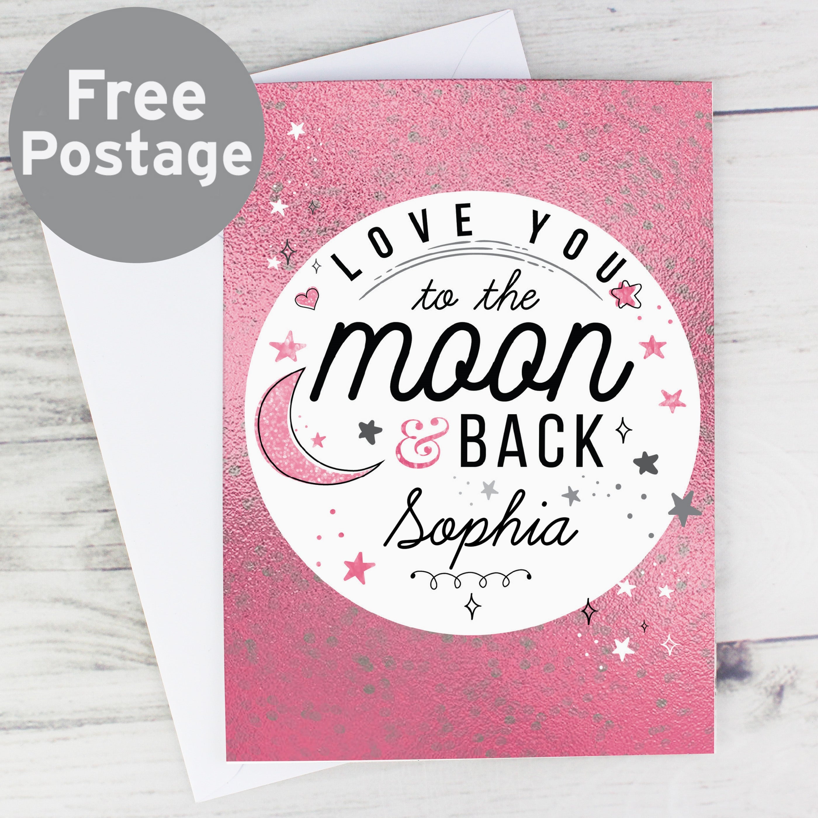 Personalised To The Moon & Back Pink Card from Heartfelt Gifts