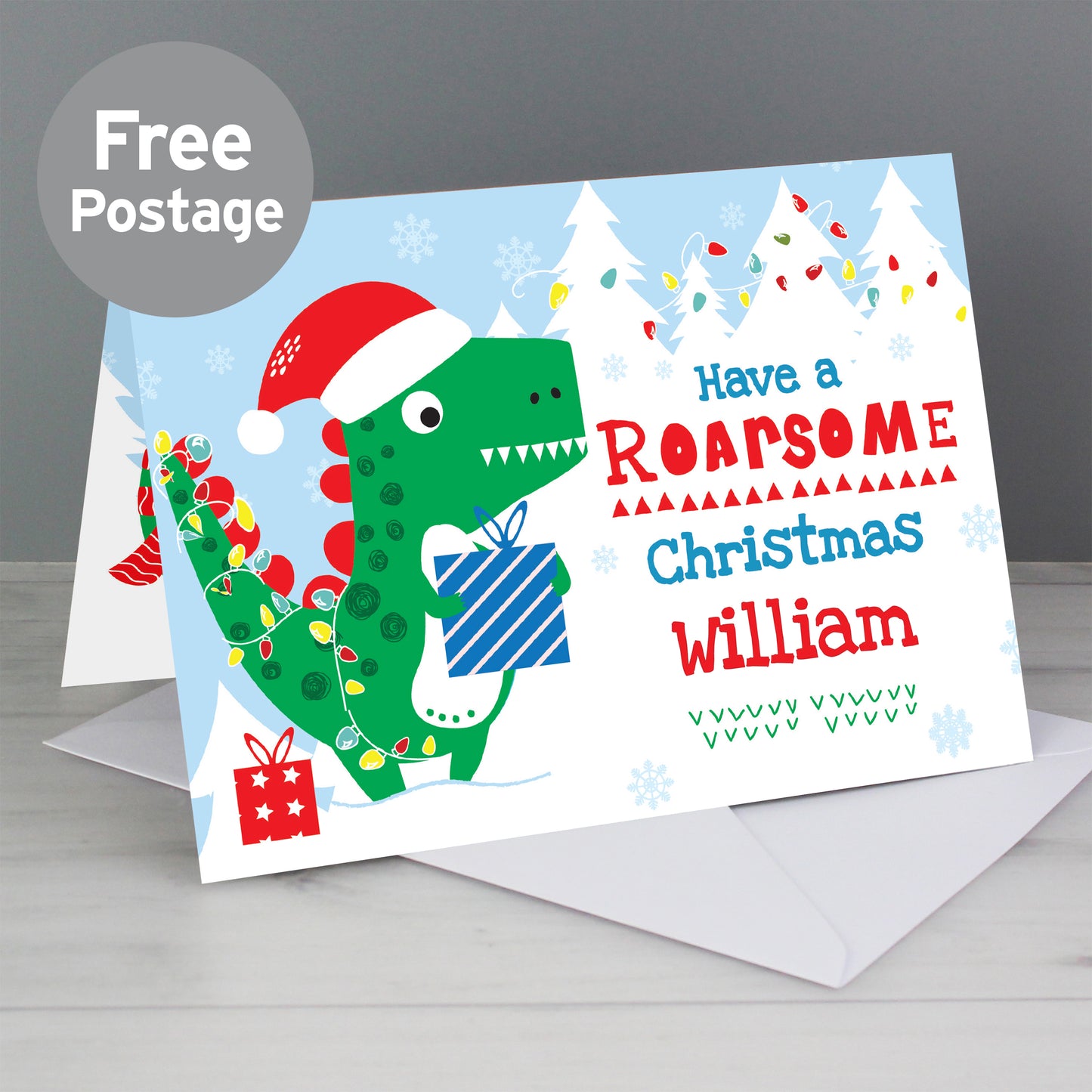 Personalised Dinosaur 'Have a Roarsome Christmas' Card from Heartfelt Gifts