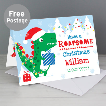 Personalised Dinosaur 'Have a Roarsome Christmas' Card from Heartfelt Gifts