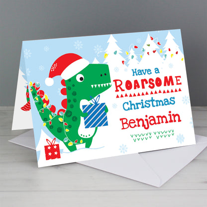 Personalised Dinosaur 'Have a Roarsome Christmas' Card - image 5