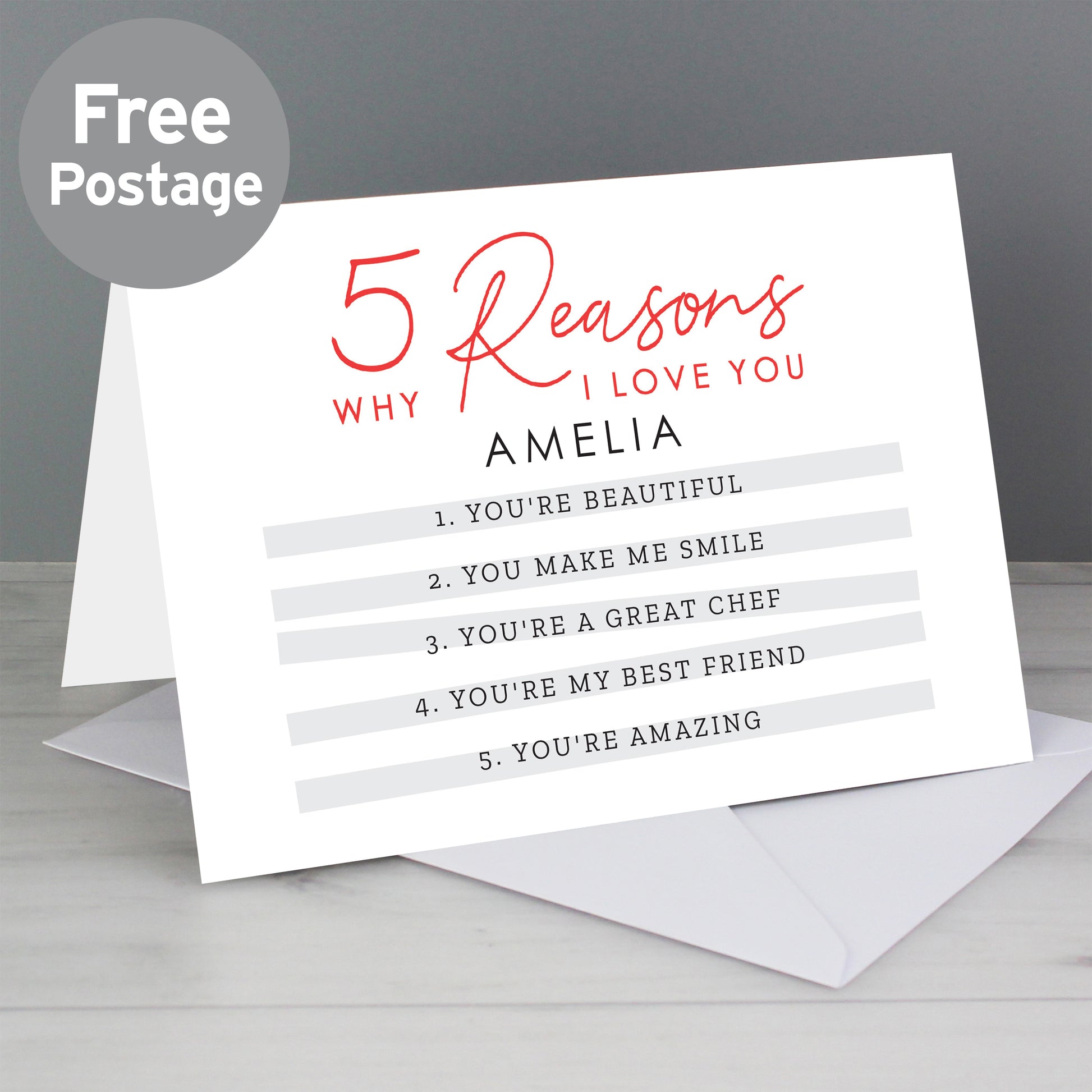 Personalised 5 Reasons Why Card from Heartfelt Gifts
