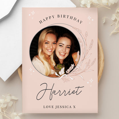 Personalised Pink Wreath Photo Upload Greeting Card from Heartfelt Gifts
