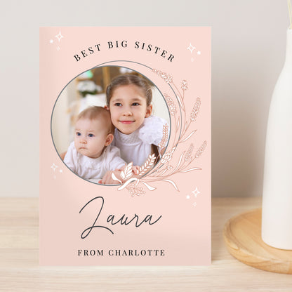 Personalised Pink Wreath Photo Upload Greeting Card - image 2