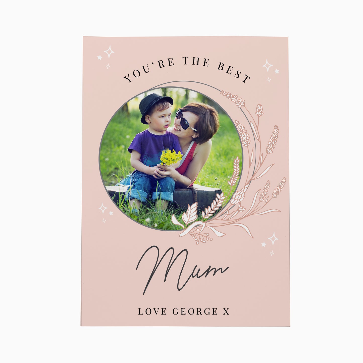 Personalised Pink Wreath Photo Upload Greeting Card - image 5