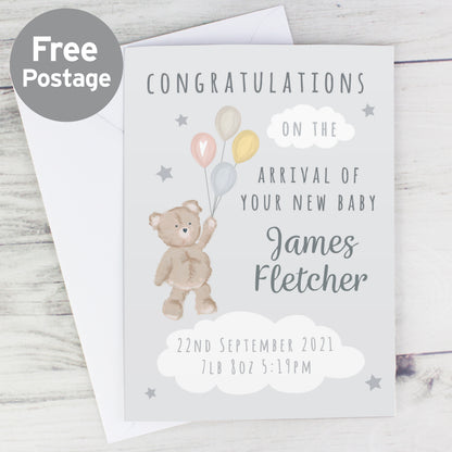 Personalised Teddy & Balloons Card from Heartfelt Gifts