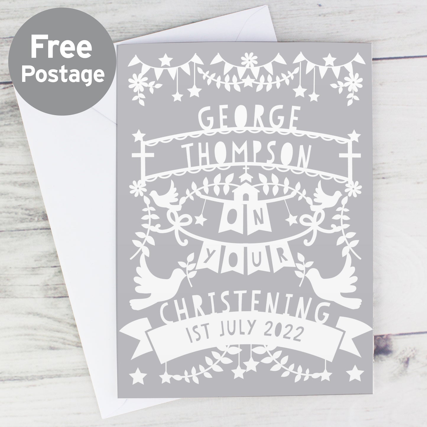 Personalised Grey Papercut Style Card from Heartfelt Gifts