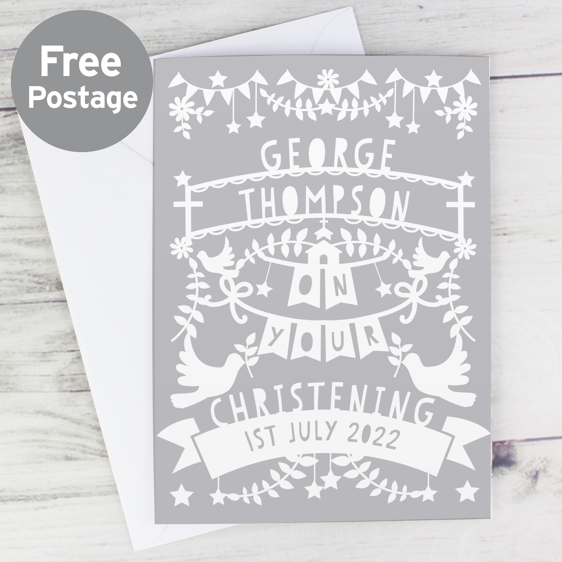 Personalised Grey Papercut Style Card from Heartfelt Gifts