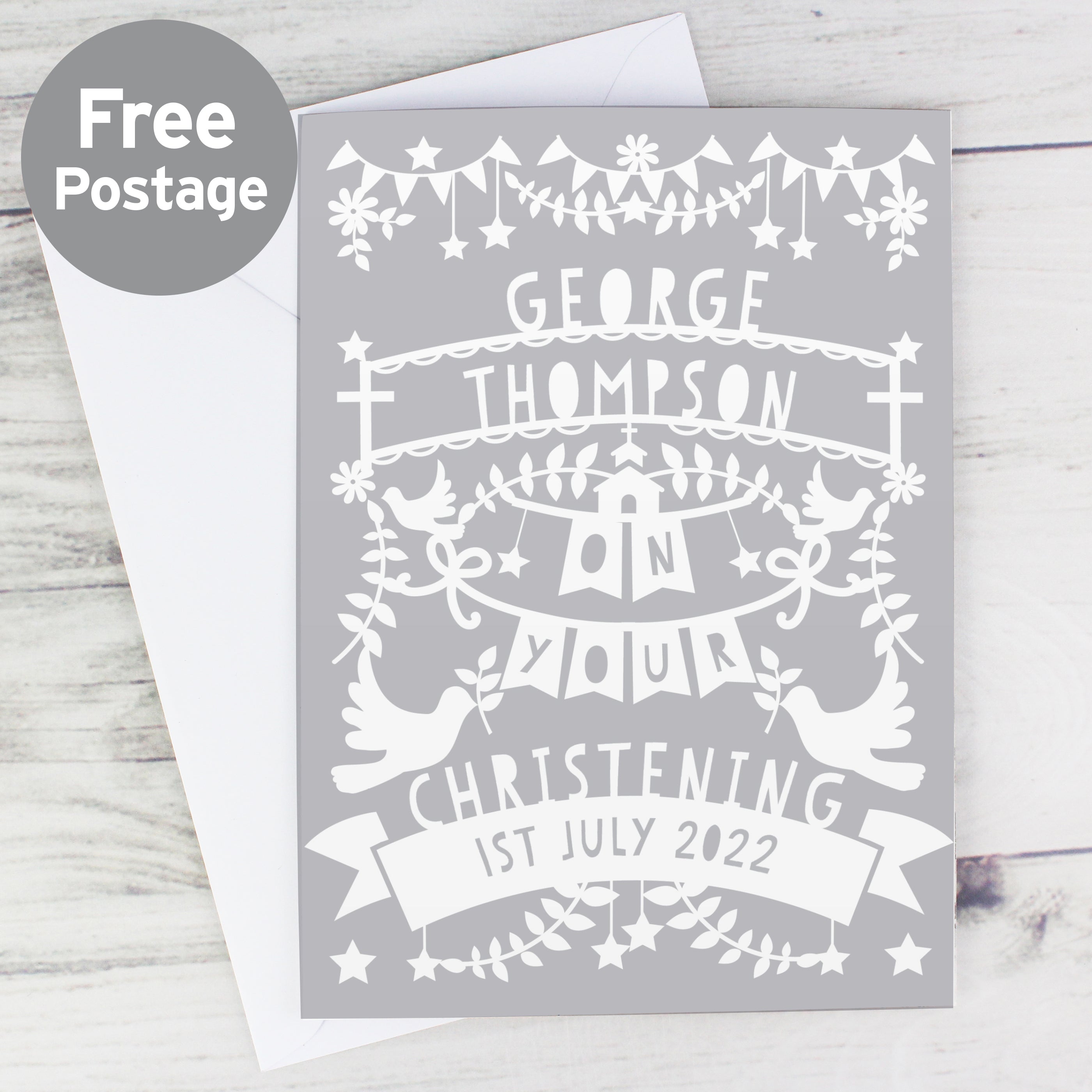 Personalised Grey Papercut Style Card from Heartfelt Gifts