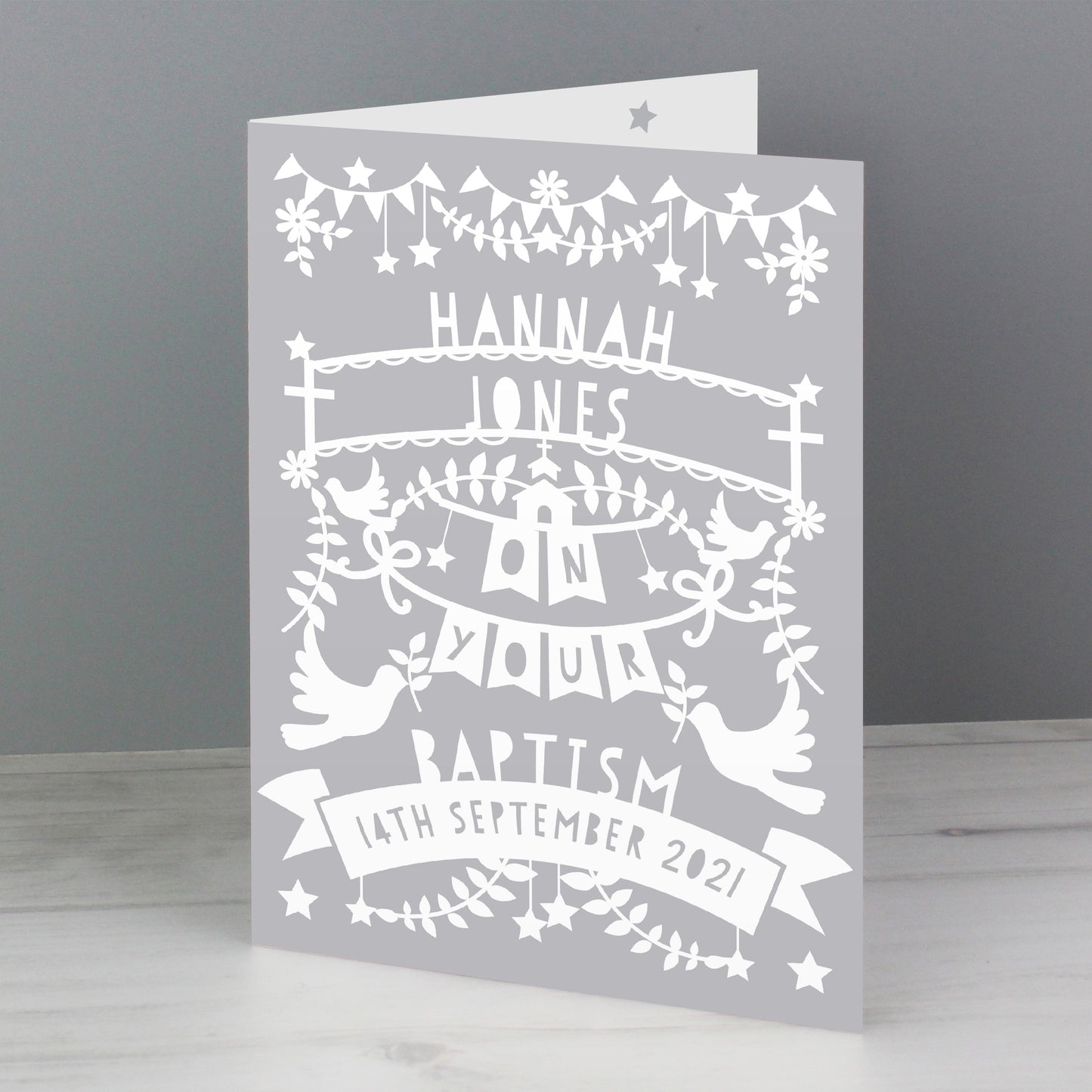 Personalised Grey Papercut Style Card - image 4