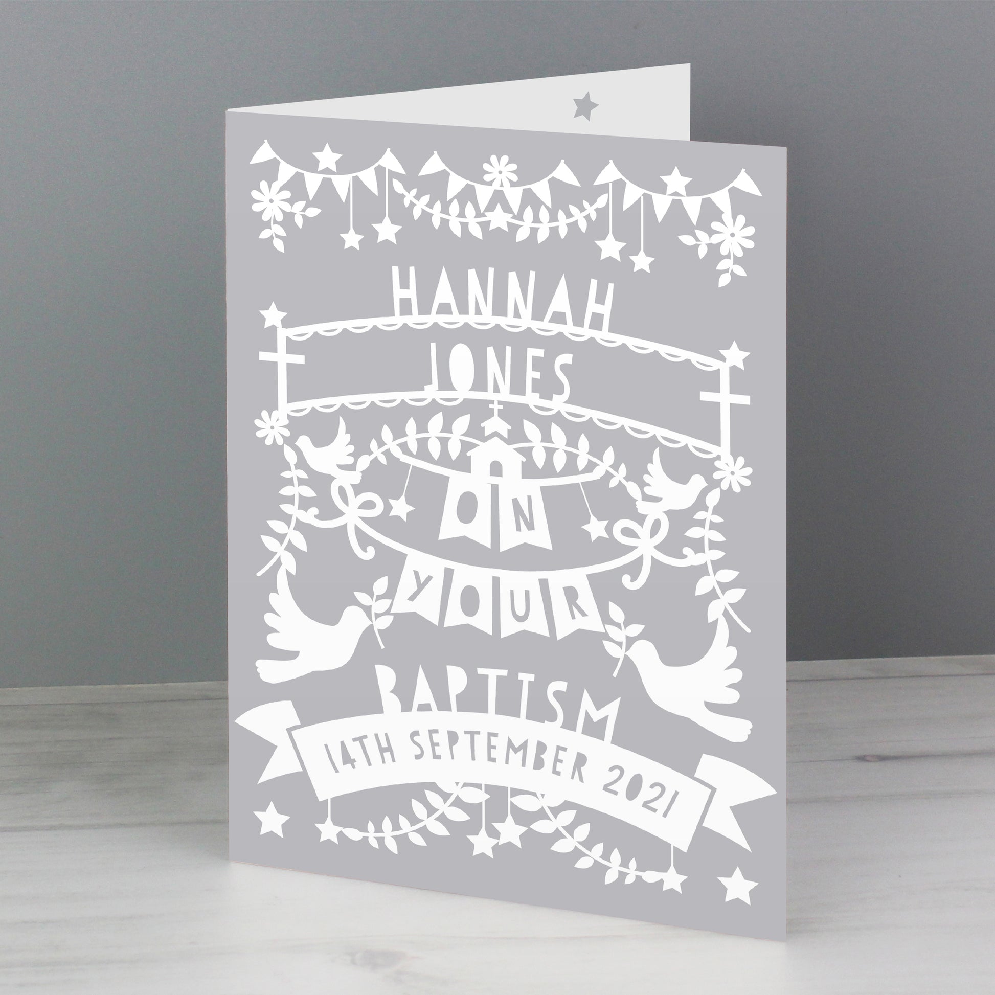 Personalised Grey Papercut Style Card - image 4