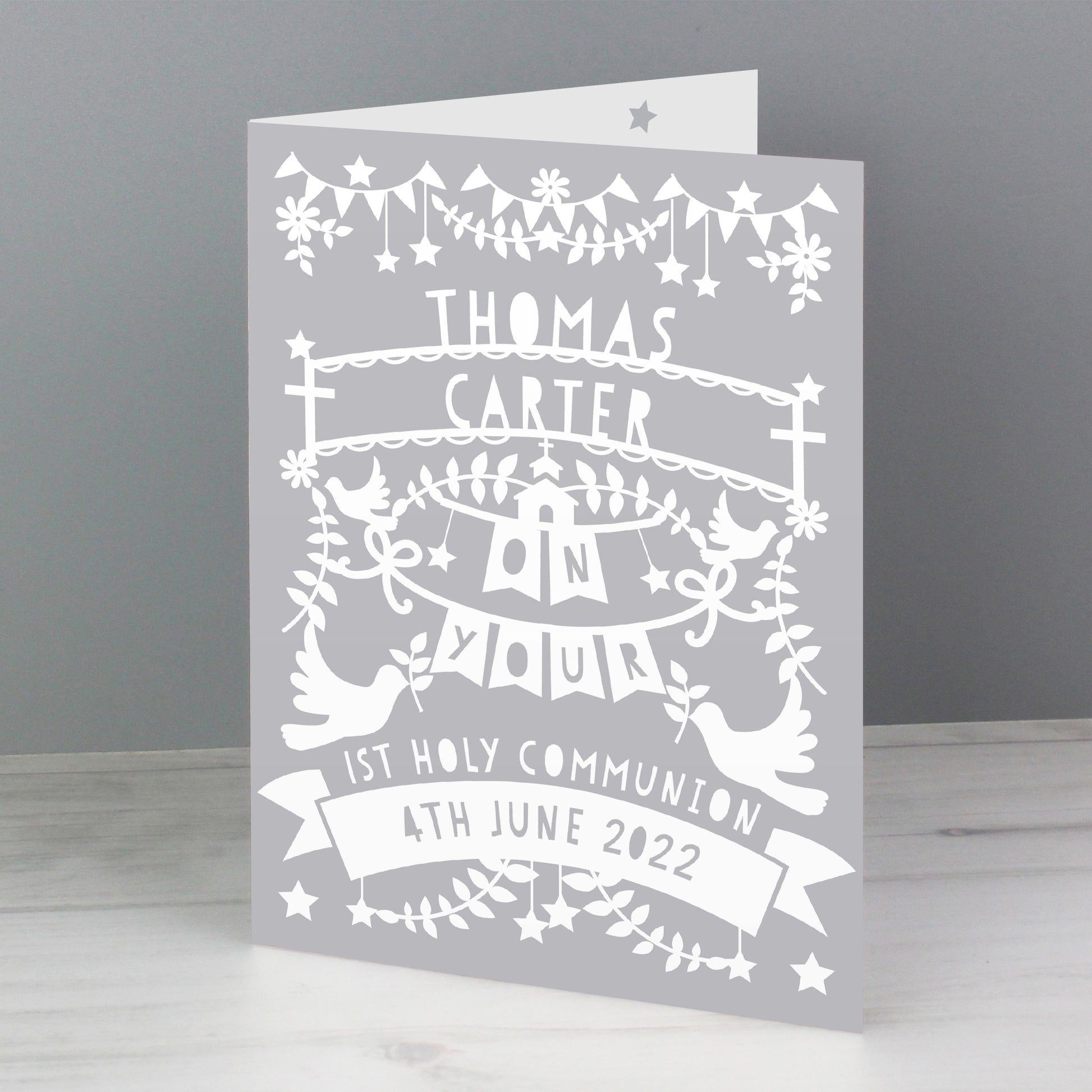 Personalised Grey Papercut Style Card - image 6