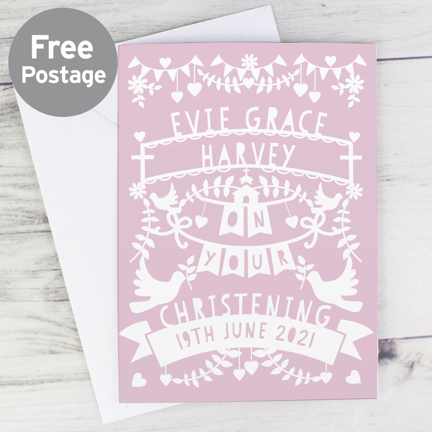Personalised Pink Papercut Style Card from Heartfelt Gifts