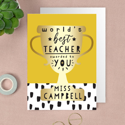 Personalised World's Best Teacher Trophy Greeting Card - image 2