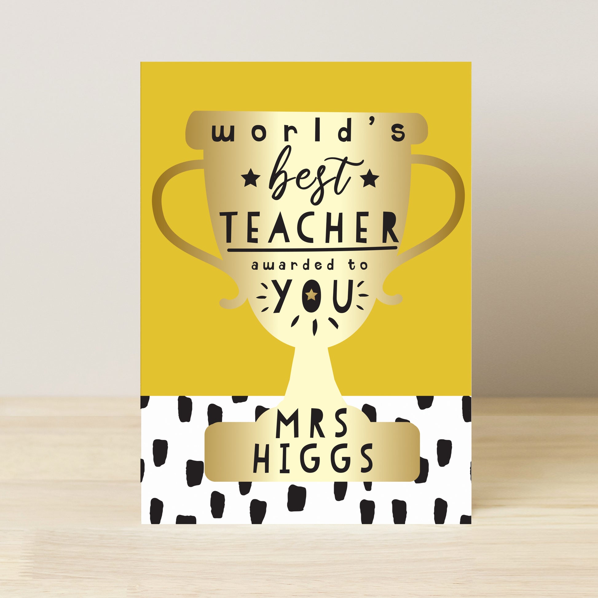 Personalised World's Best Teacher Trophy Greeting Card - image 3