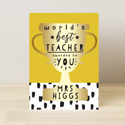Personalised World's Best Teacher Trophy Greeting Card - image 3