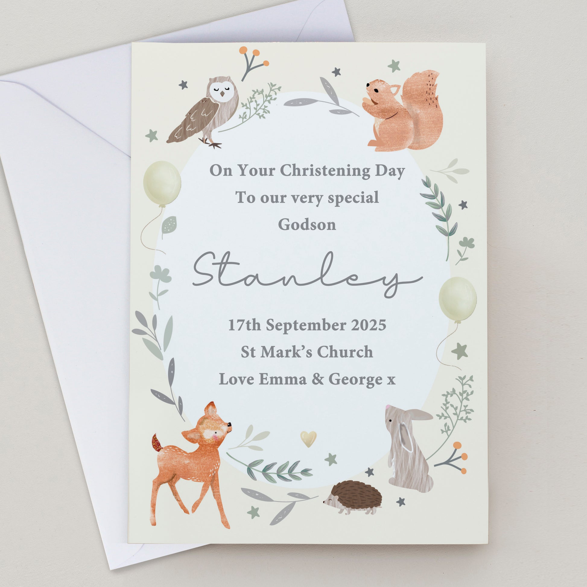 Personalised Woodland Animals New Baby Card - image 2