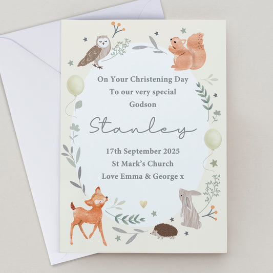 Personalised Woodland Animals New Baby Card - image 2