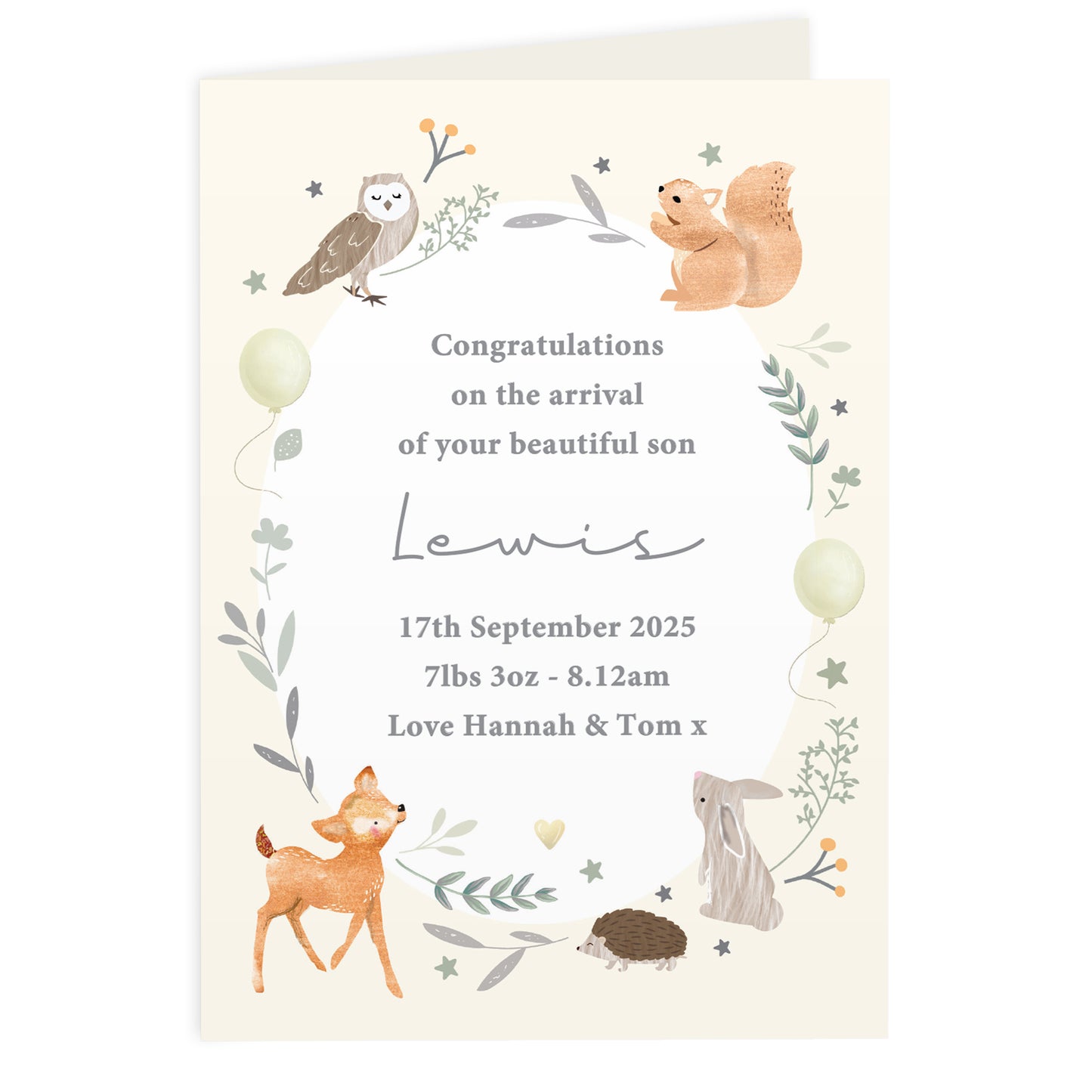 Personalised Woodland Animals New Baby Card - image 5