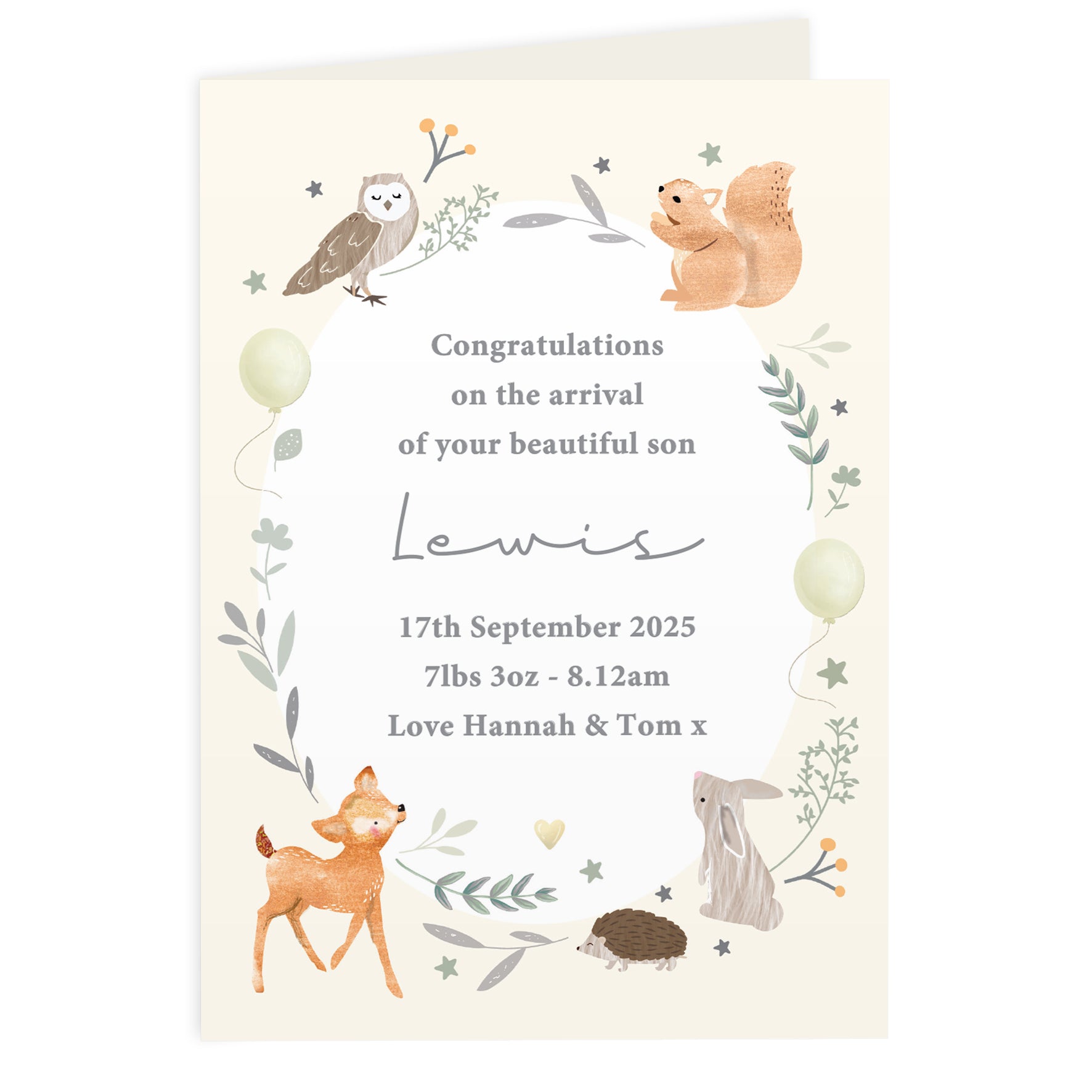 Personalised Woodland Animals New Baby Card - image 5