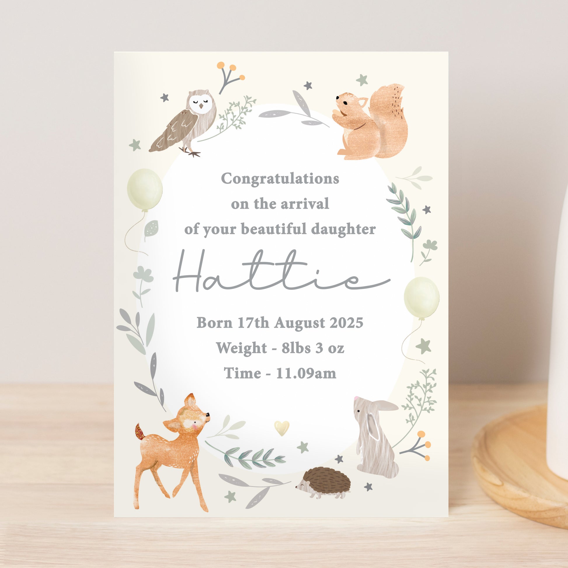 Personalised Woodland Animals New Baby Card from Heartfelt Gifts