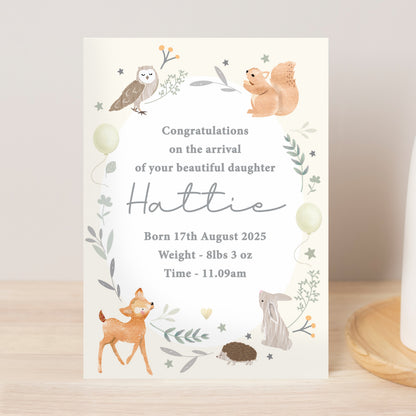 Personalised Woodland Animals New Baby Card from Heartfelt Gifts