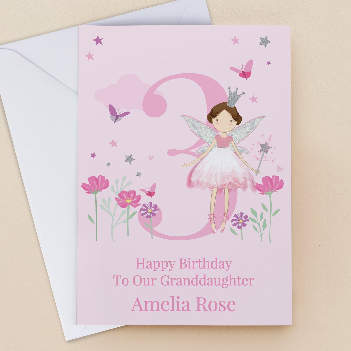 Personalised Fairy Princess Birthday Card – Girls Named Birthday Greeting - image 2