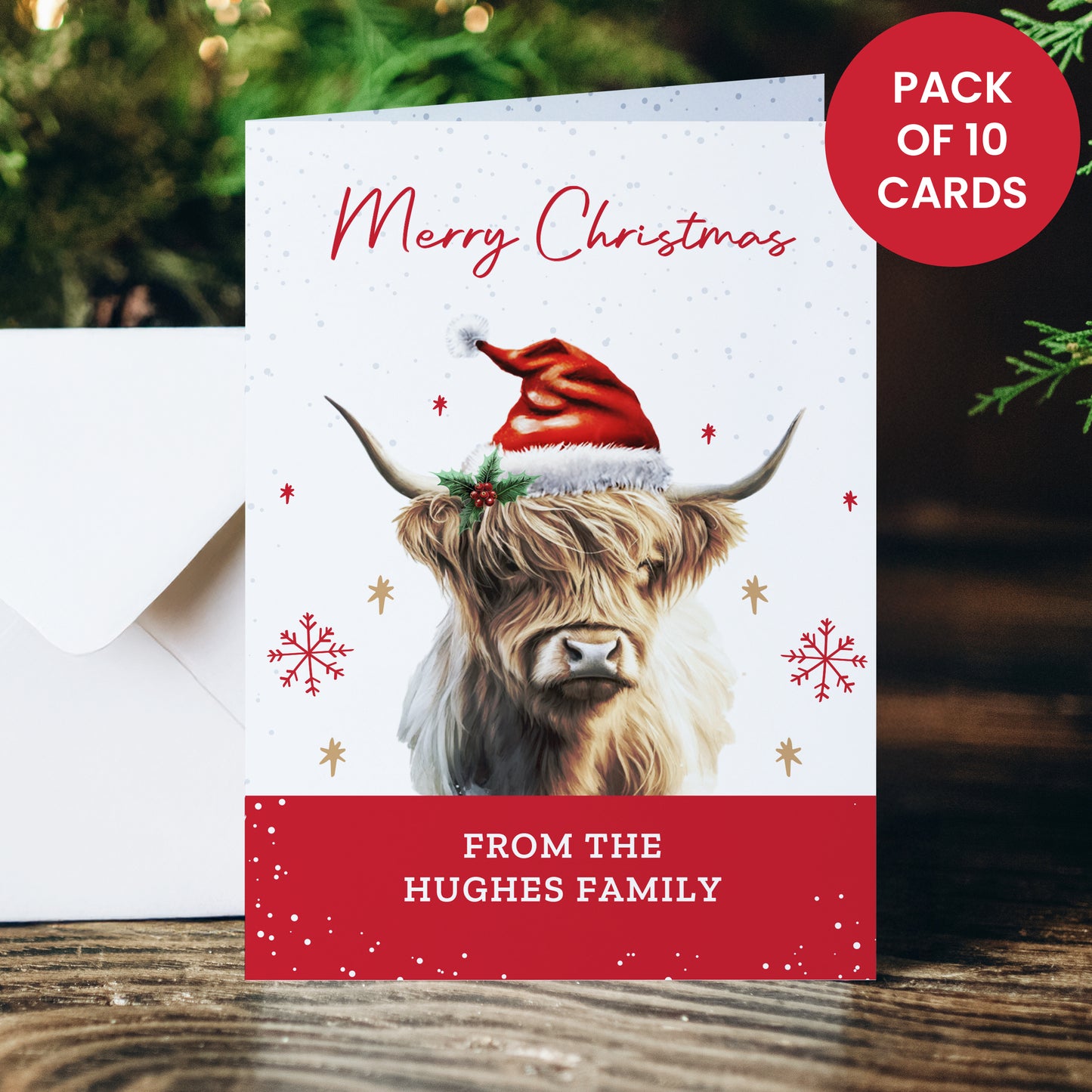 Personalised Highland Cow Pack of 10 Christmas Cards – Unique Festive Cards