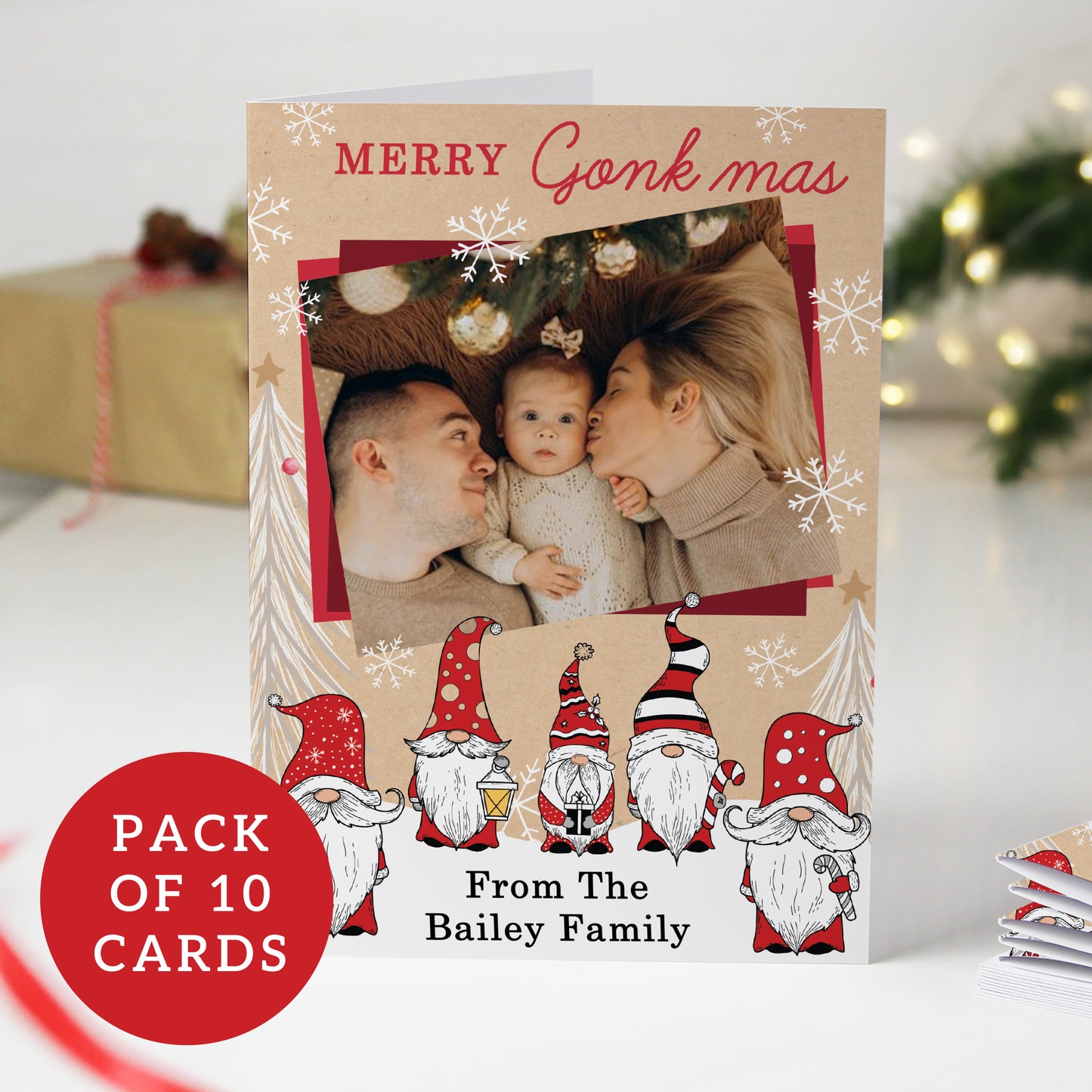 Personalised Photo Upload Pack of 10 Gonk Christmas Cards from Heartfelt Gifts