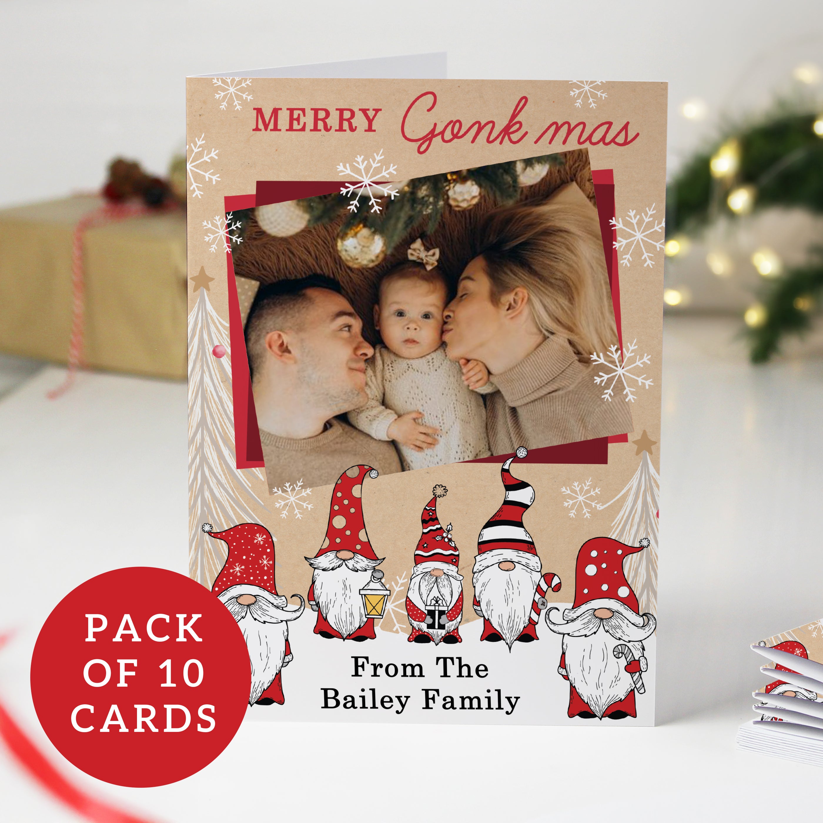 Personalised Photo Upload Pack of 10 Gonk Christmas Cards from Heartfelt Gifts