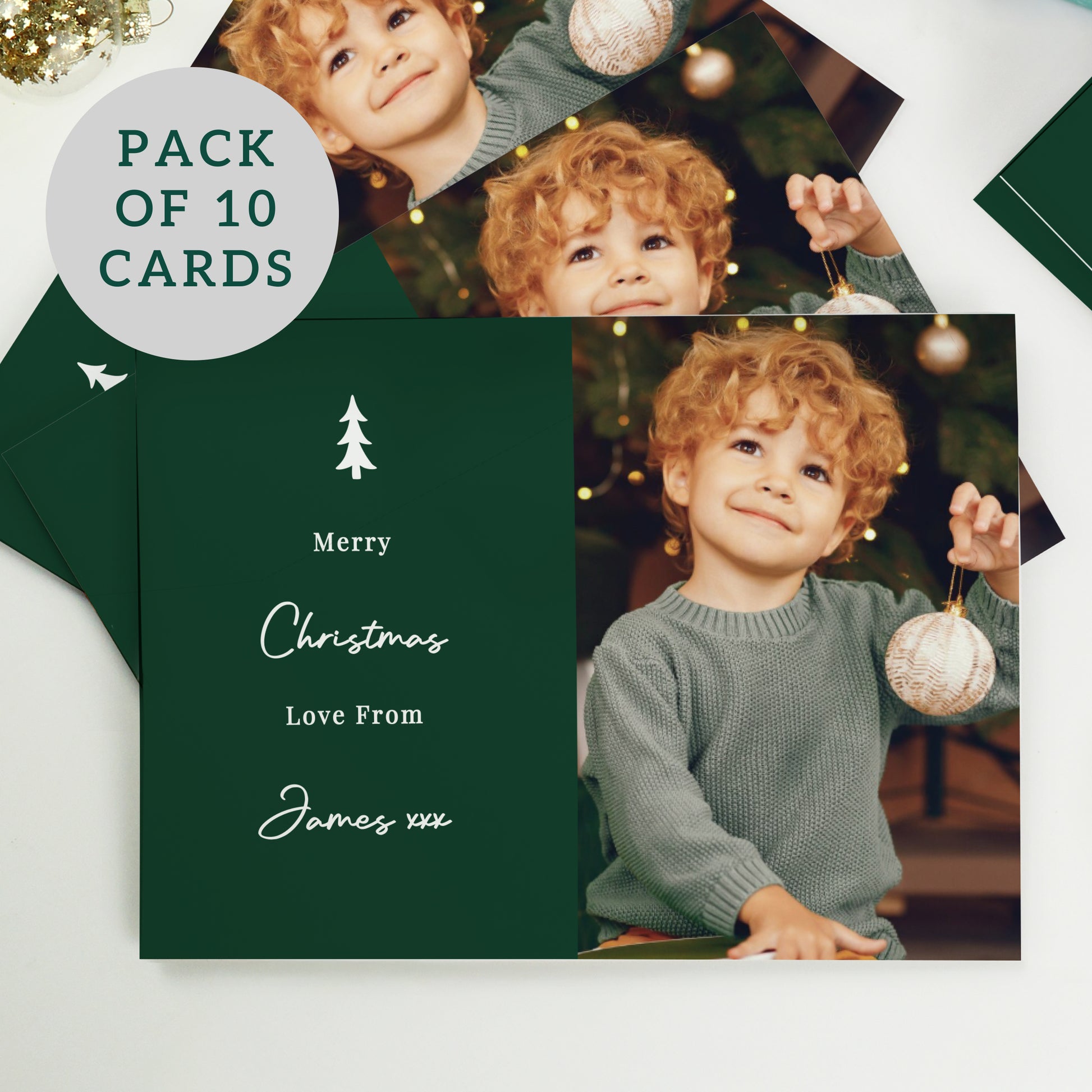 Personalised Photo Upload Pack of 10 Green Christmas Cards - image 2
