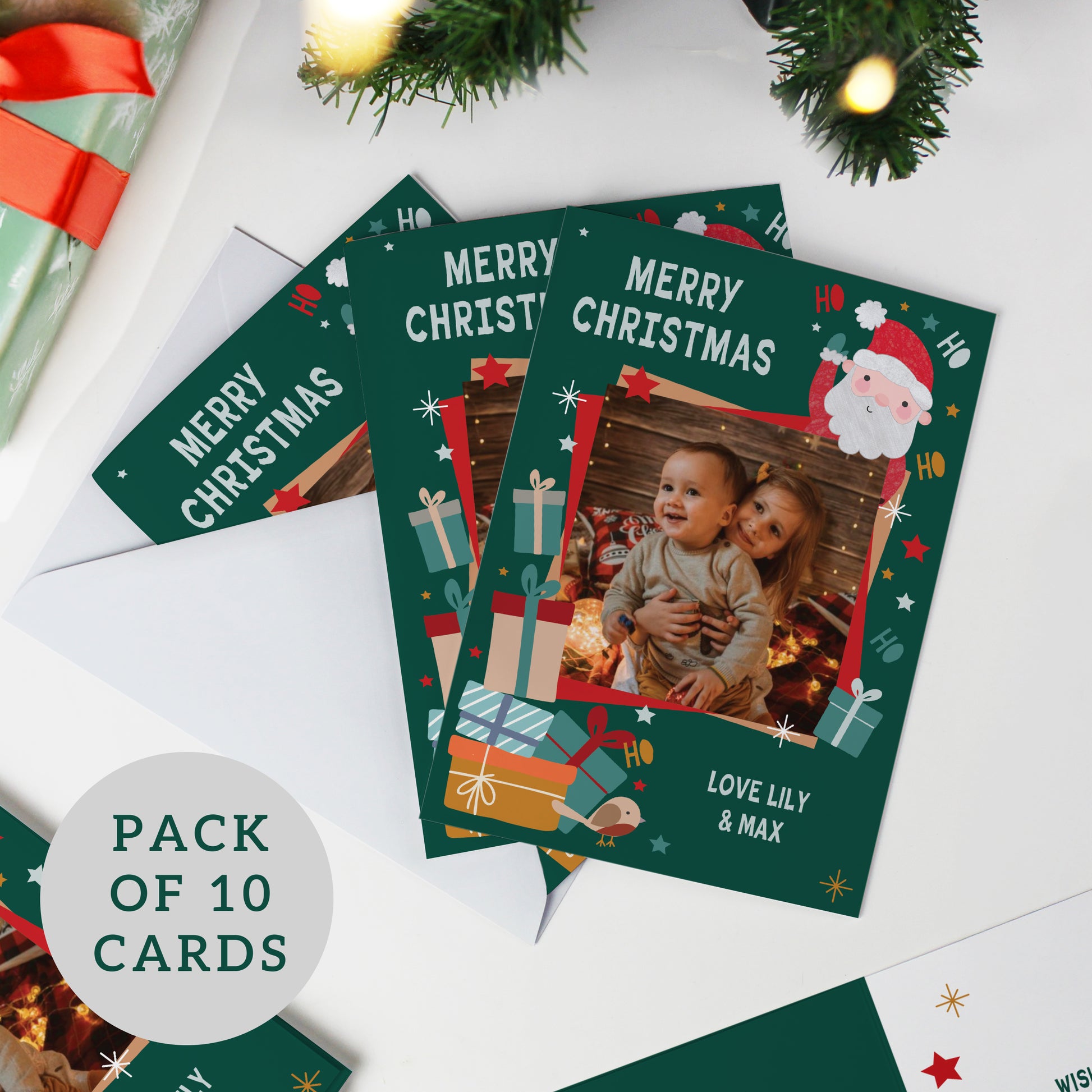 Personalised Photo Upload Pack of 10 Santa Christmas Cards - image 4