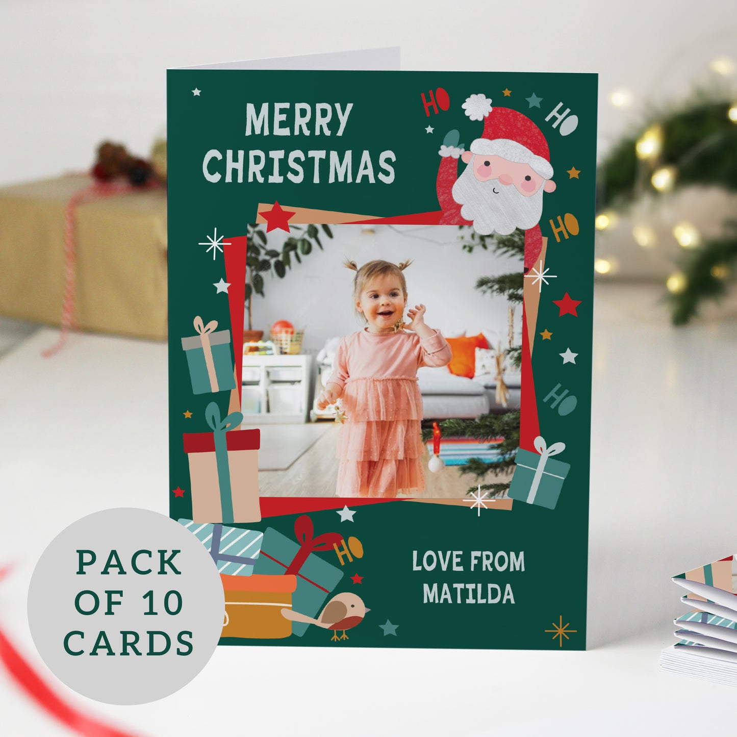 Personalised Photo Upload Pack of 10 Santa Christmas Cards from Heartfelt Gifts