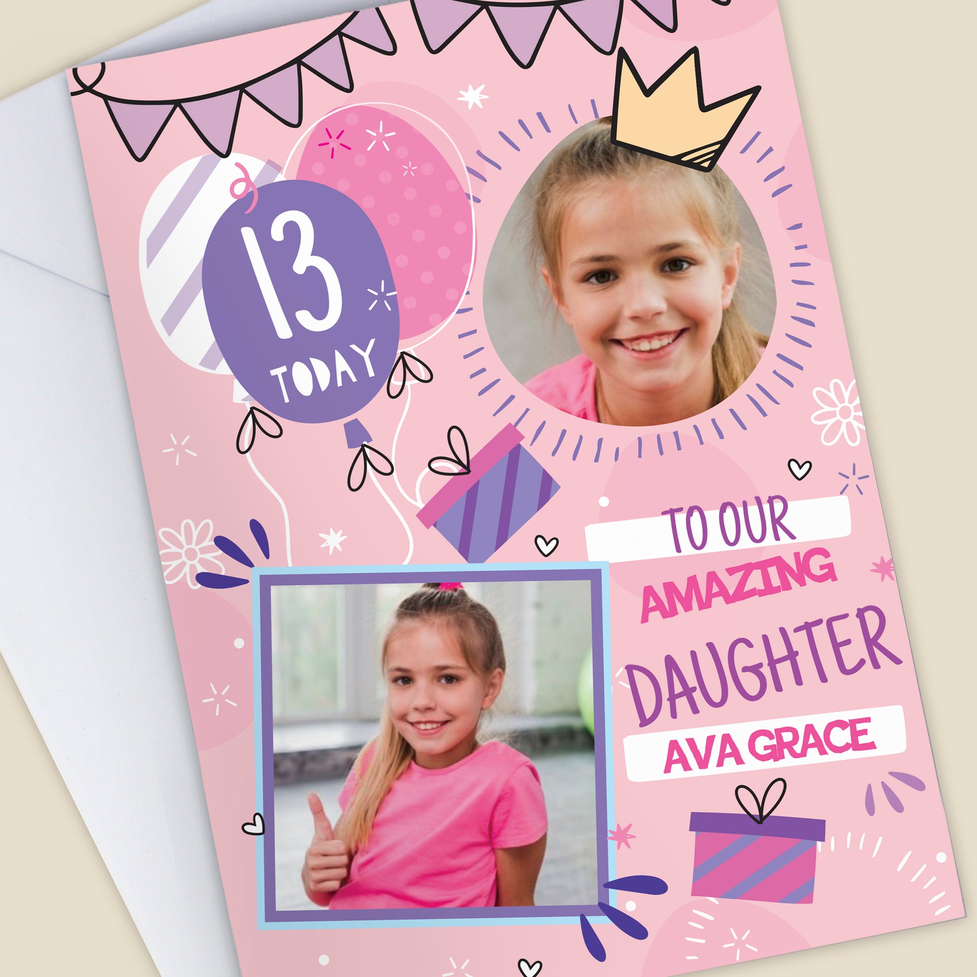Personalised Photo Upload Pink Birthday Card – Girls Birthday Card - image 4
