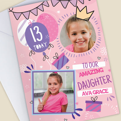 Personalised Photo Upload Pink Birthday Card – Girls Birthday Card - image 4