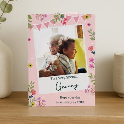 Personalised Photo Upload Floral Card – Birthday Mother's Day Gift Card