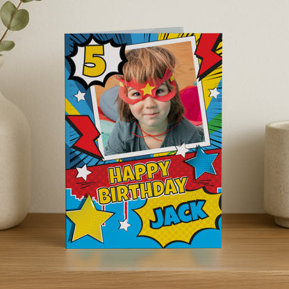 Personalised Photo Upload Superhero Birthday Card – Boys Birthday Card