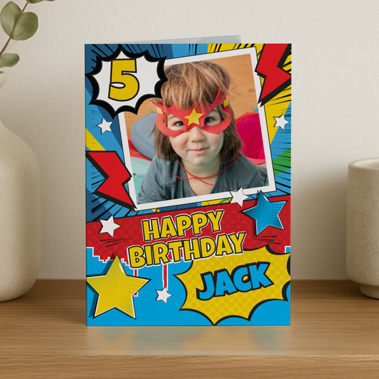Personalised Photo Upload Superhero Birthday Card – Boys Birthday Card