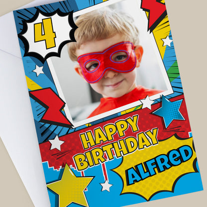 Personalised Photo Upload Superhero Birthday Card – Boys Birthday Card - image 2