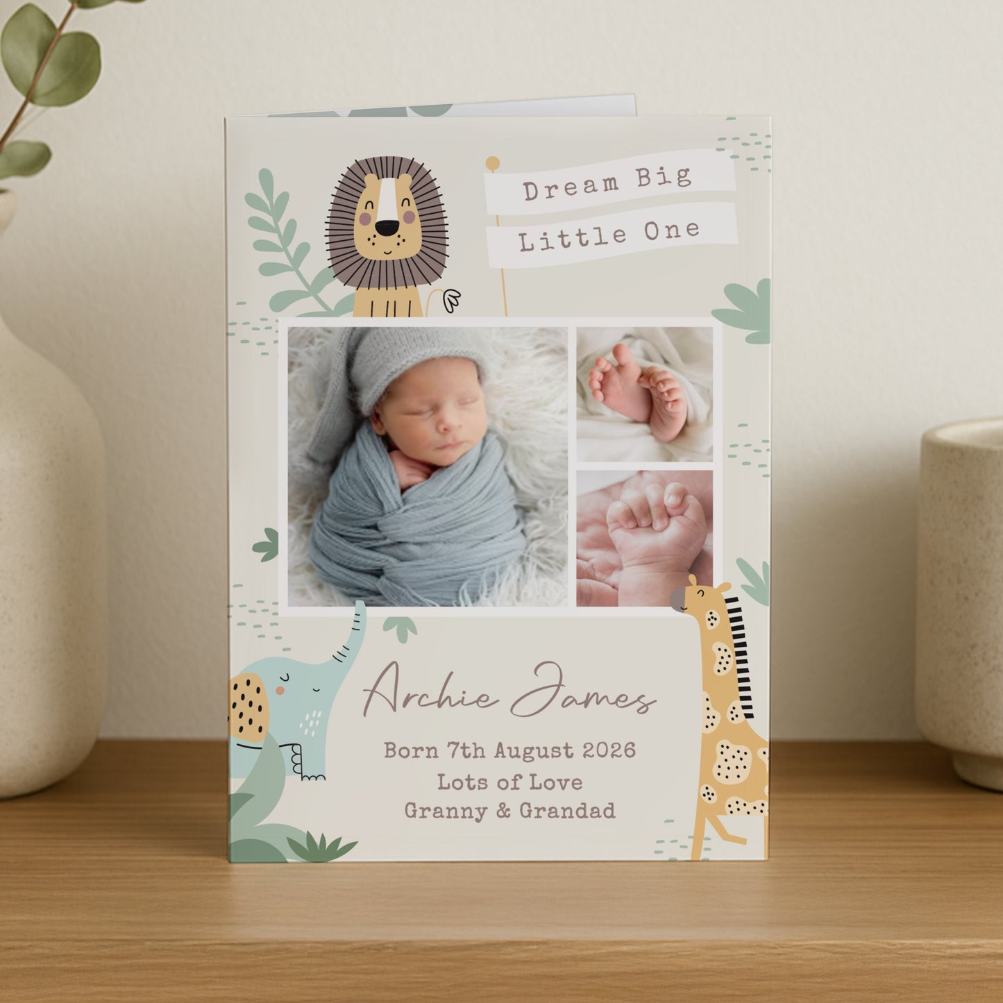 Personalised Photo Upload Safari New Baby Card – New Baby Keepsake Card