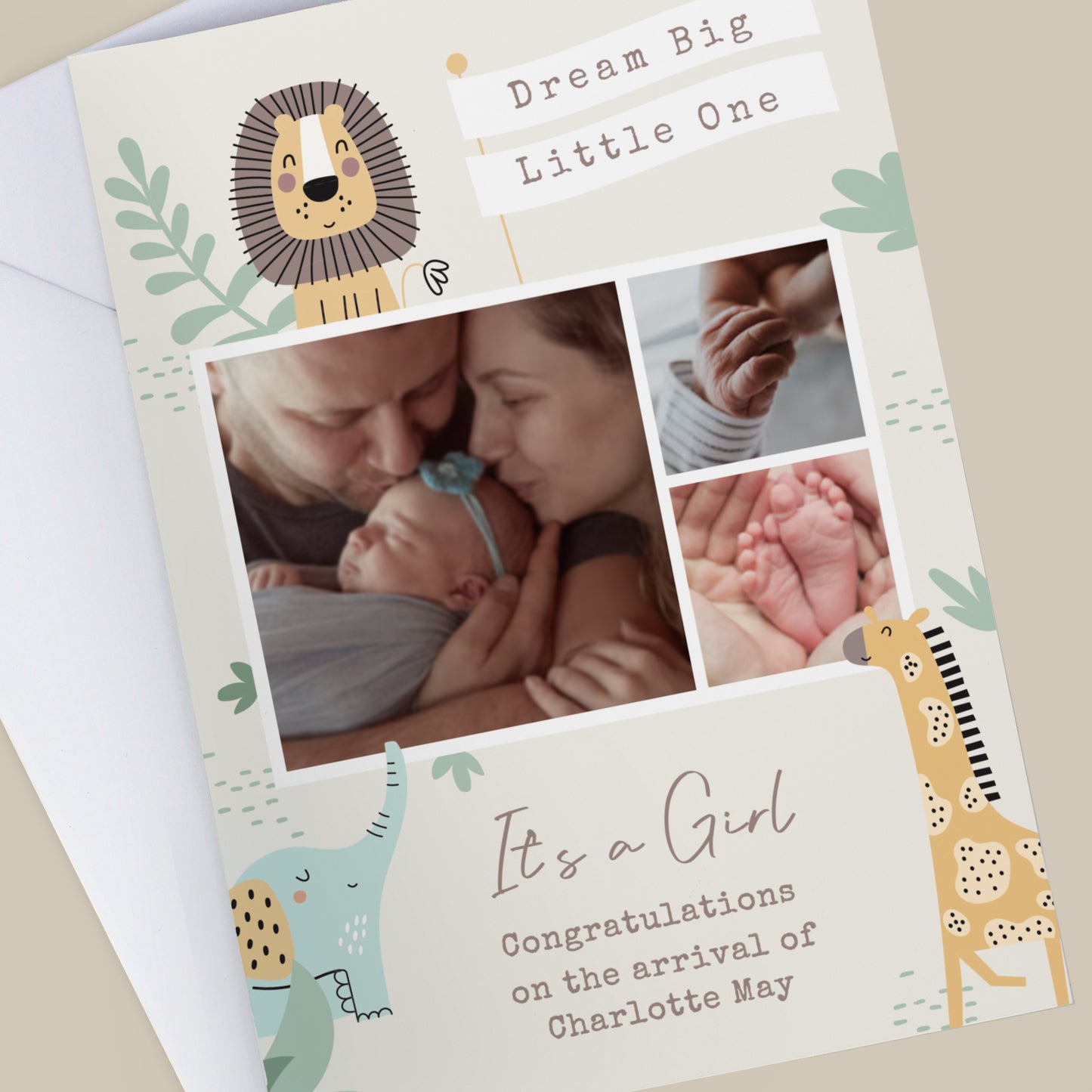 Personalised Photo Upload Safari New Baby Card – New Baby Keepsake Card - image 4