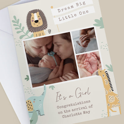 Personalised Photo Upload Safari New Baby Card – New Baby Keepsake Card - image 4