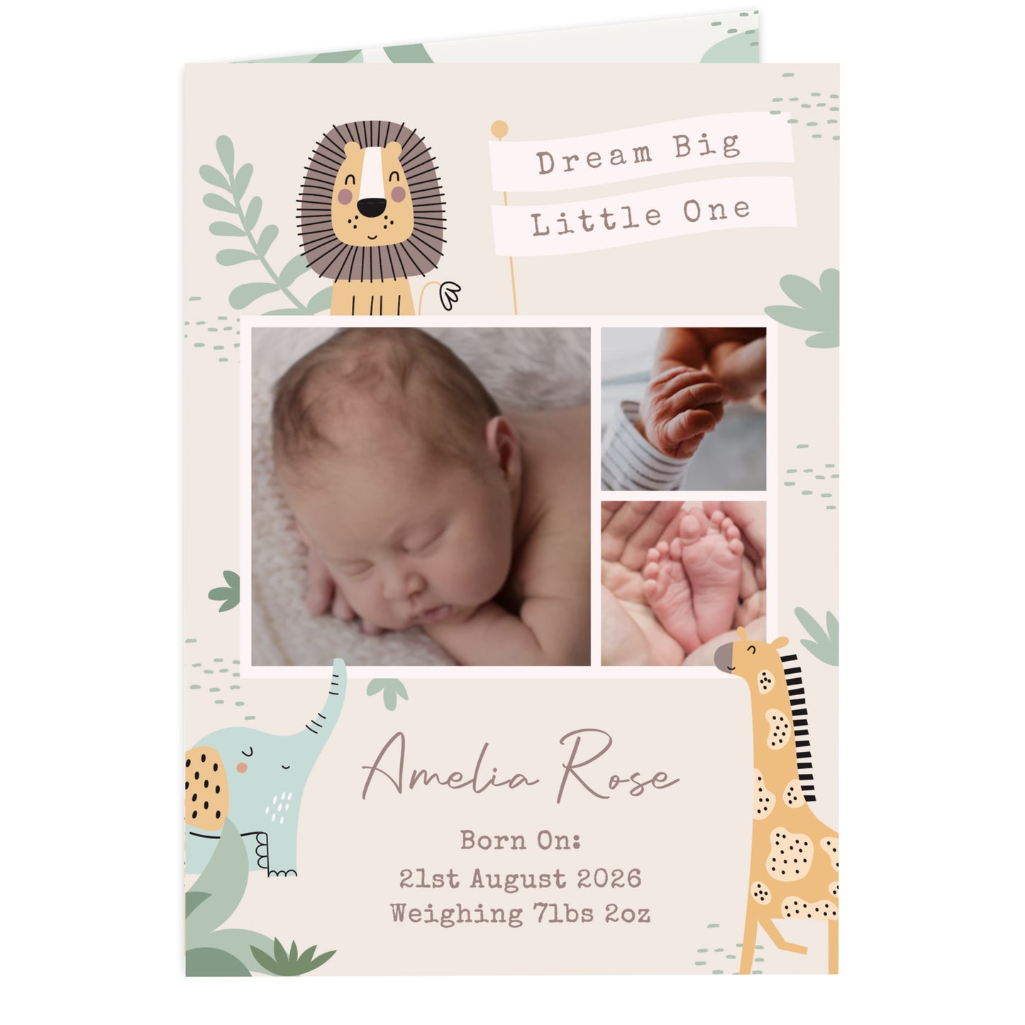 Personalised Photo Upload Safari New Baby Card – New Baby Keepsake Card - image 5
