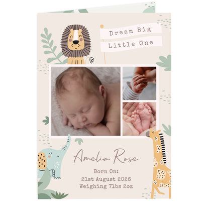 Personalised Photo Upload Safari New Baby Card – New Baby Keepsake Card - image 5
